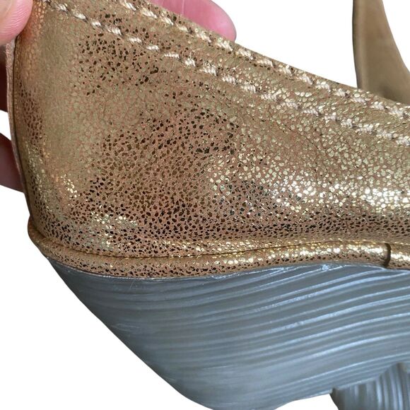 Fly London Yoza Wedge Shoes Women 8-8.5/39 Gold Metallic Fairy Party Comfort - Picture 10 of 13